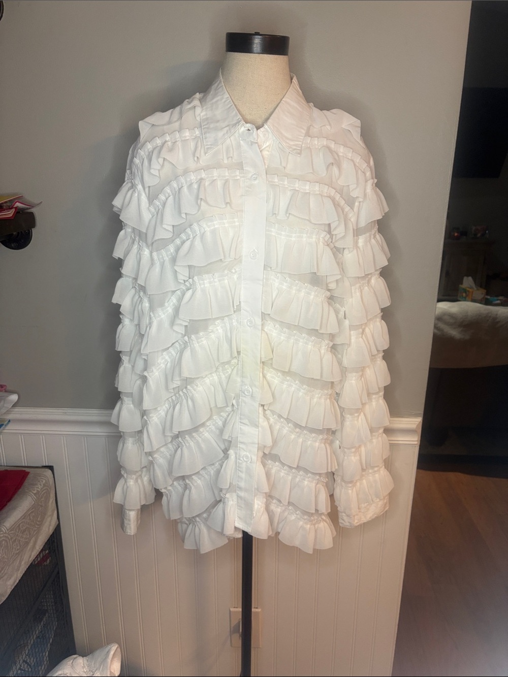 Mazik White Ruffled Button-Down Blouse